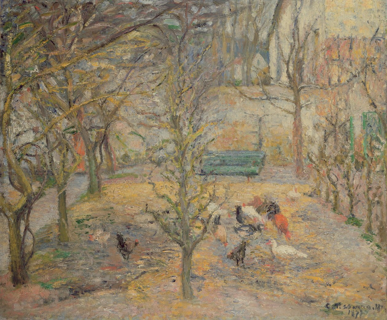 Gårdspladsen, 1877 af Camille Jacob Pissarro