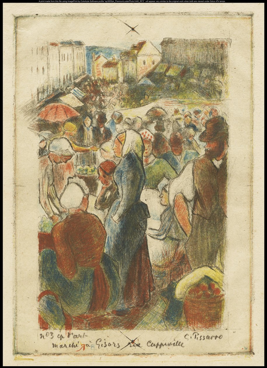 Gisors-markedet, Rue Cappeville, ca. 1894 af Camille Jacob Pissarro