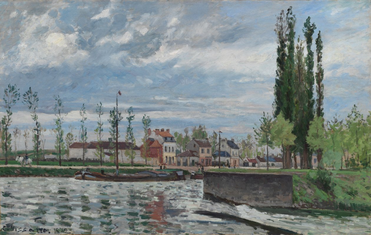 Slusen ved Pontoise, 1872. af Camille Jacob Pissarro