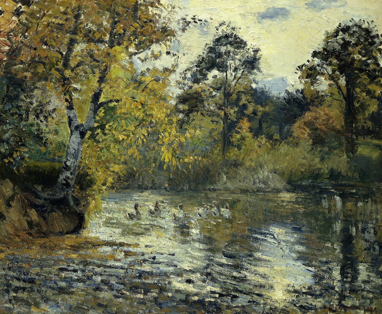 Dammen ved Montfoucault; L"Etang de Montfoucault, 1874 af Camille Jacob Pissarro