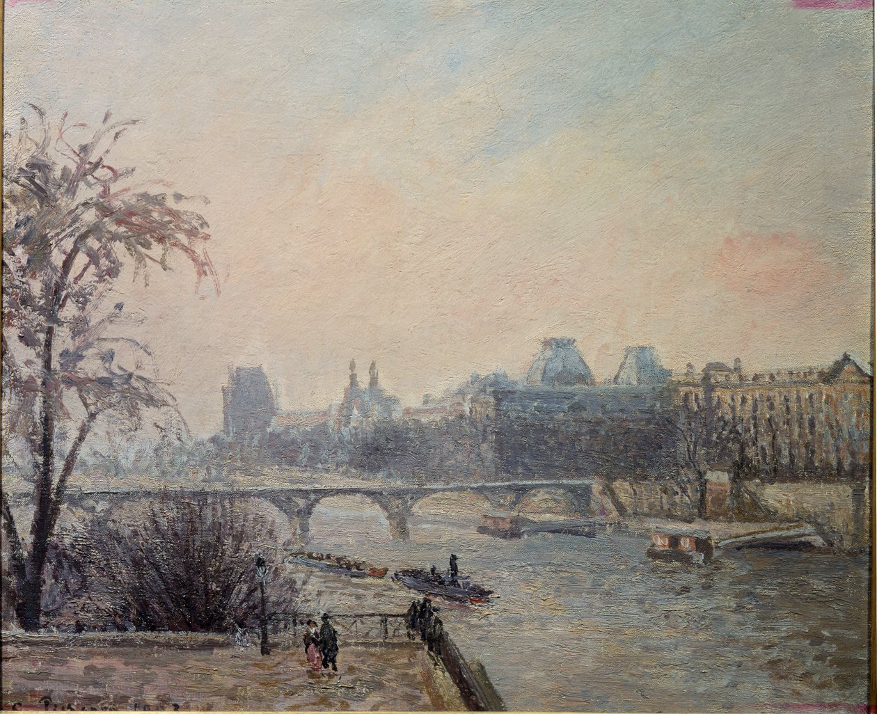 Seinen og Louvre (olie på lærred af Camille Jacob Pissarro