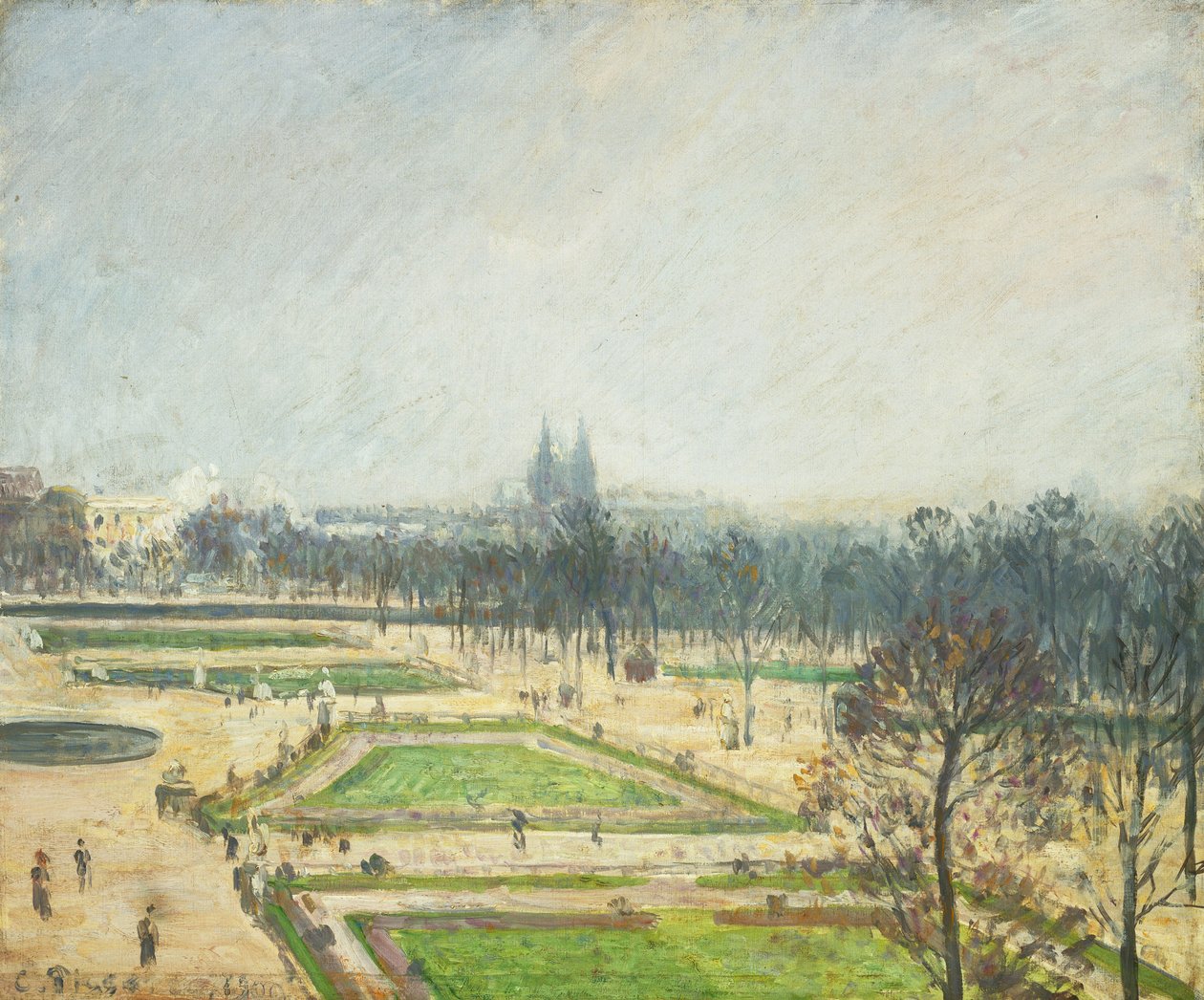Tuileri-dammene, Mist; Tuileriebassinet, tåge, 1900 af Camille Jacob Pissarro