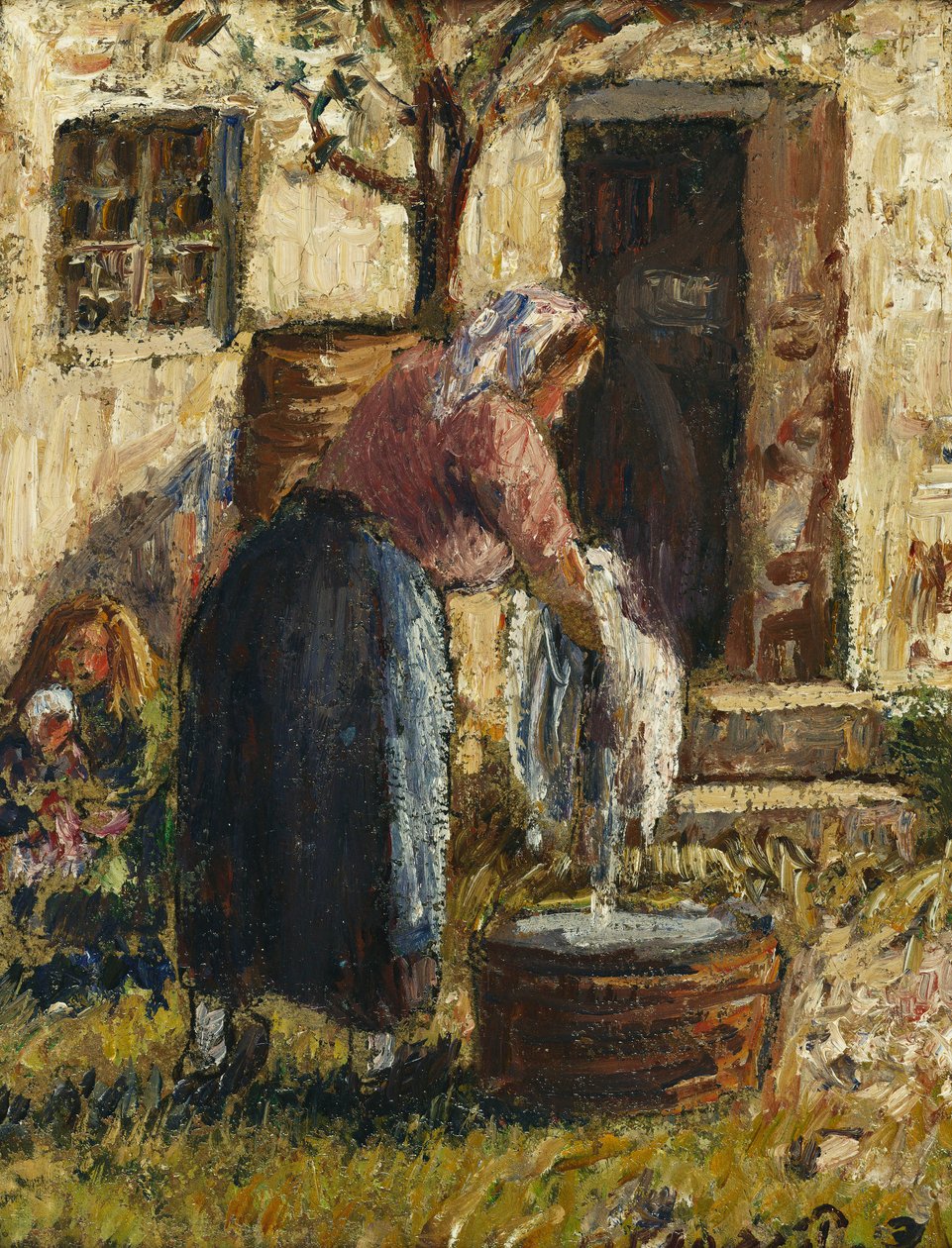 Vaskekonen; Vaskemaskinen, ca. 1898 af Camille Jacob Pissarro