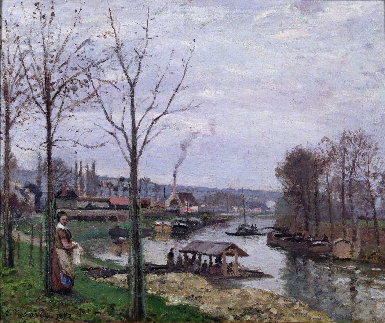 The Washing House, Pontoise Port-Marly eller The Wash-house, 1872 af Camille Jacob Pissarro