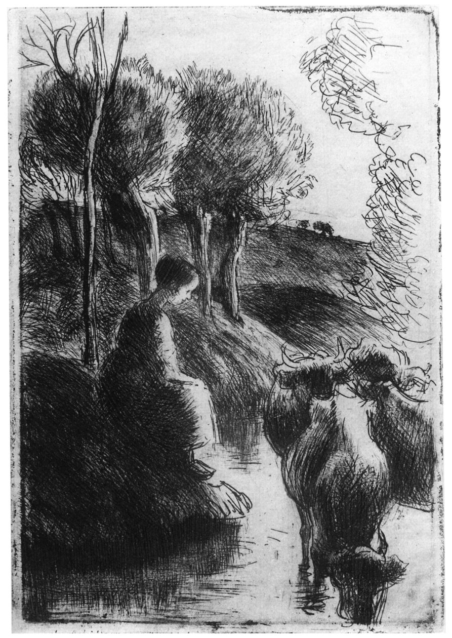 Vachere au Bord de Leau, Kohyrde ved vandet, c1850-1900 1924 af Camille Jacob Pissarro