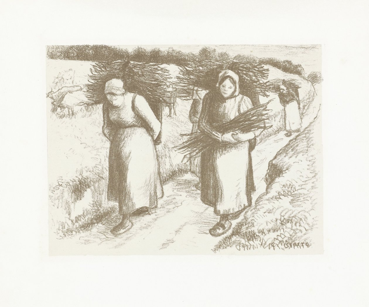 Kvinder bærer bøsser Porteuses de fagotter af Camille Jacob Pissarro