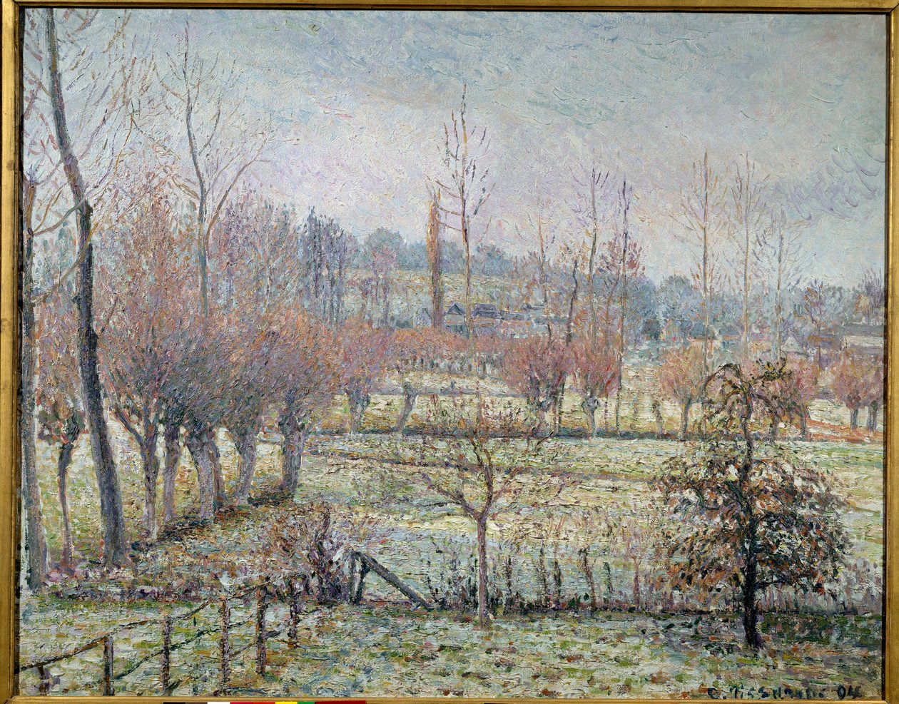 Hvid frost, morgen eller sne effekt i Eragny. Maleri af Camille Pissarro (1830-1903) af Camille Jacob Pissarro
