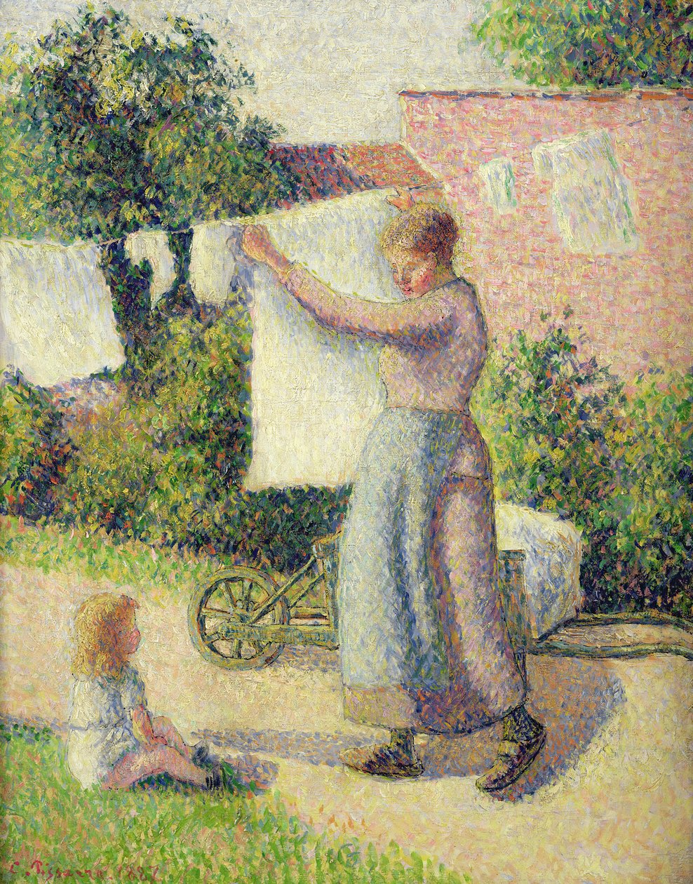 Kvinde hænger vasken op, 1887 af Camille Jacob Pissarro