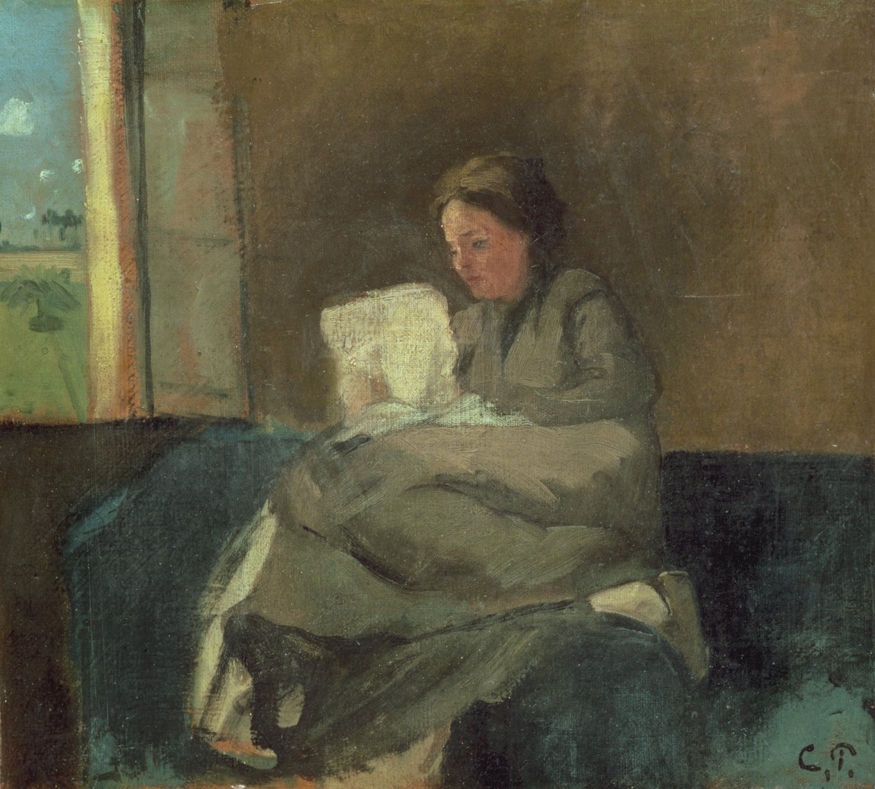 Kvinde læser af Camille Jacob Pissarro