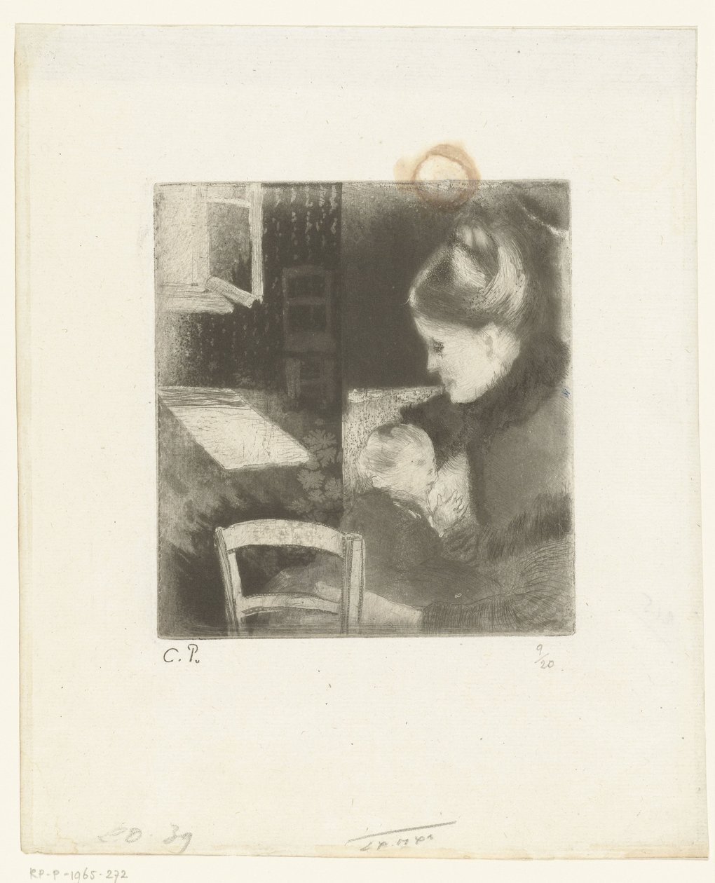 Sygeplejerske kvinde Enfant têtant sa mère af Camille Jacob Pissarro