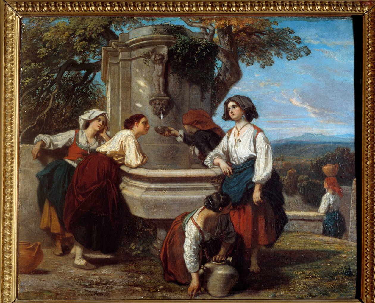 Ossaloises ved springvandet Bønder fra Ossau-dalen mødes for at diskutere ved springvandet. Maleri af Camille Roqueplan (1803-1855) af Camille Joseph Etienne Roqueplan