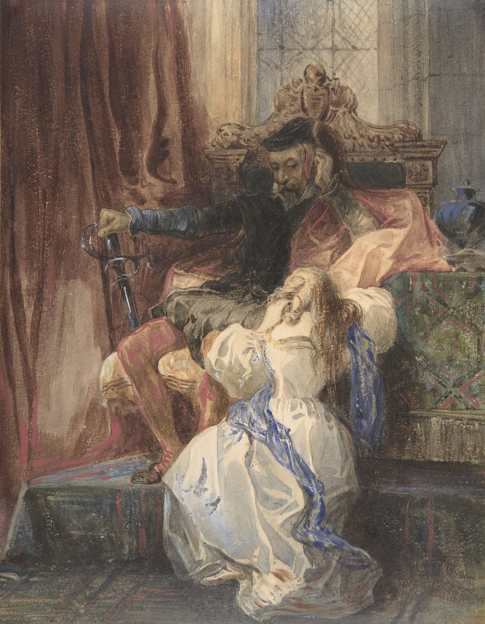 The Pardon Refused fra Sir Walter Scotts Kenilworth, ca. 1826-29. af Camille Joseph Etienne Roqueplan