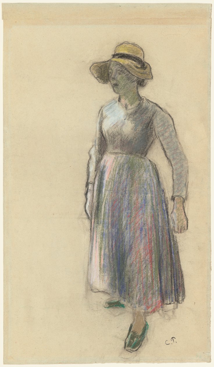 En bondepige i stråhat, ca. 1892. af Camille Pissarro