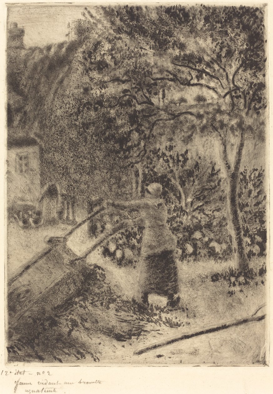 En kvinde tømmer en trillebør af Camille Pissarro