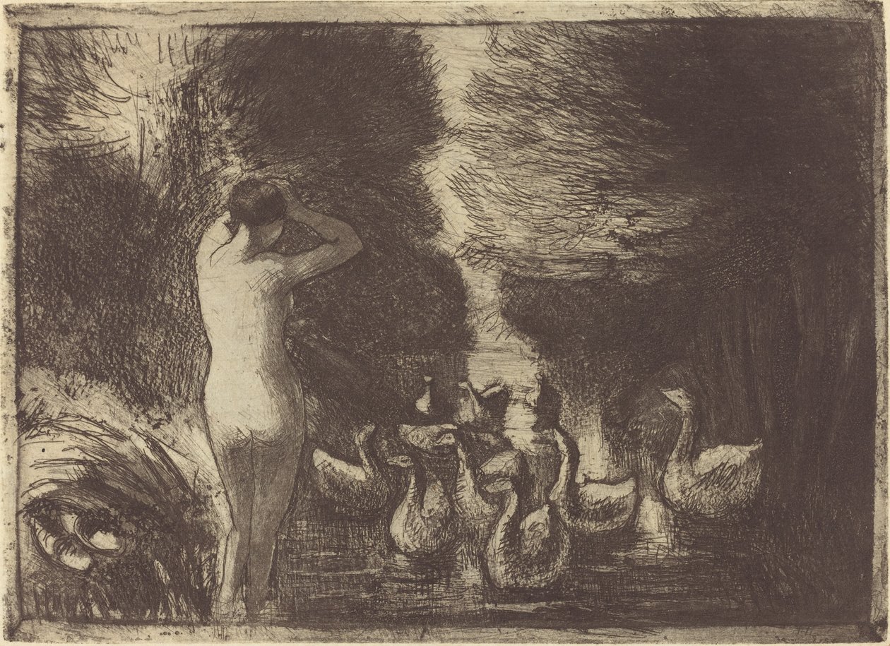 Gæsbader (badere med gæs) af Camille Pissarro
