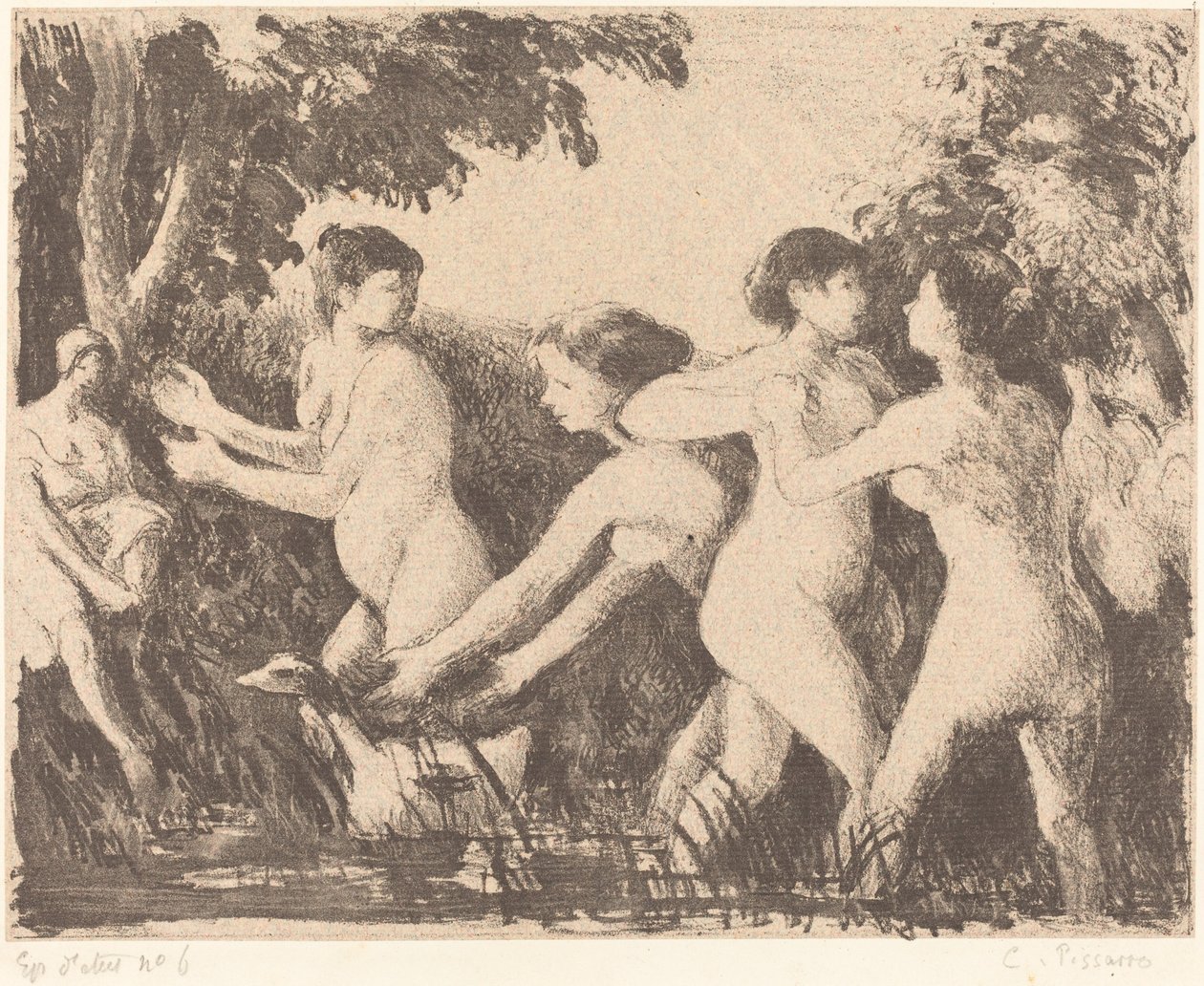 Baigneuses luttant Badende Wrestling, ca. 1896. af Camille Pissarro