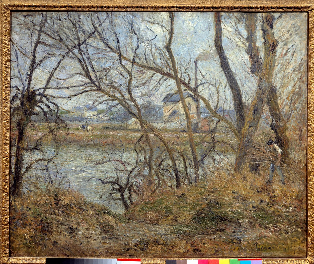 Banks of the Oise, nær Pontoise, gråvejr. Maleri af Camille Pissarro (1830-1903) af Camille Jacob Pissarro