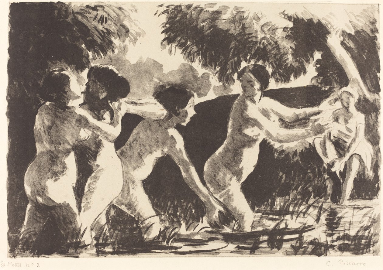 Badende Wrestling (Baigneuses luttants) af Camille Pissarro