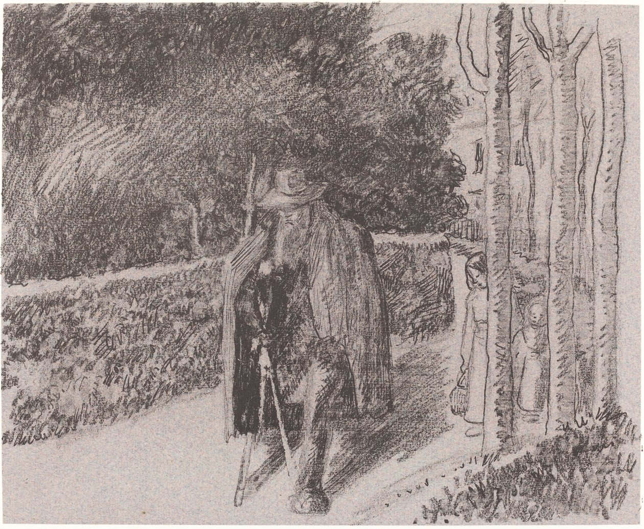 Tigger med en krykkebehandler a la bequille, 1897. af Camille Pissarro