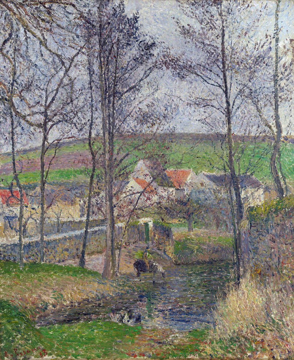 Viosnebredden ved Osny, gråvejr, vinter - Maleri af Camille Pissarro (1830-1903) Bredden af ​​Viosne ved Osny i gråvejr - Olie på lærred 1883 National Gallery of Victoria, Melbourne 65,3x54,5 af Camille Pissarro