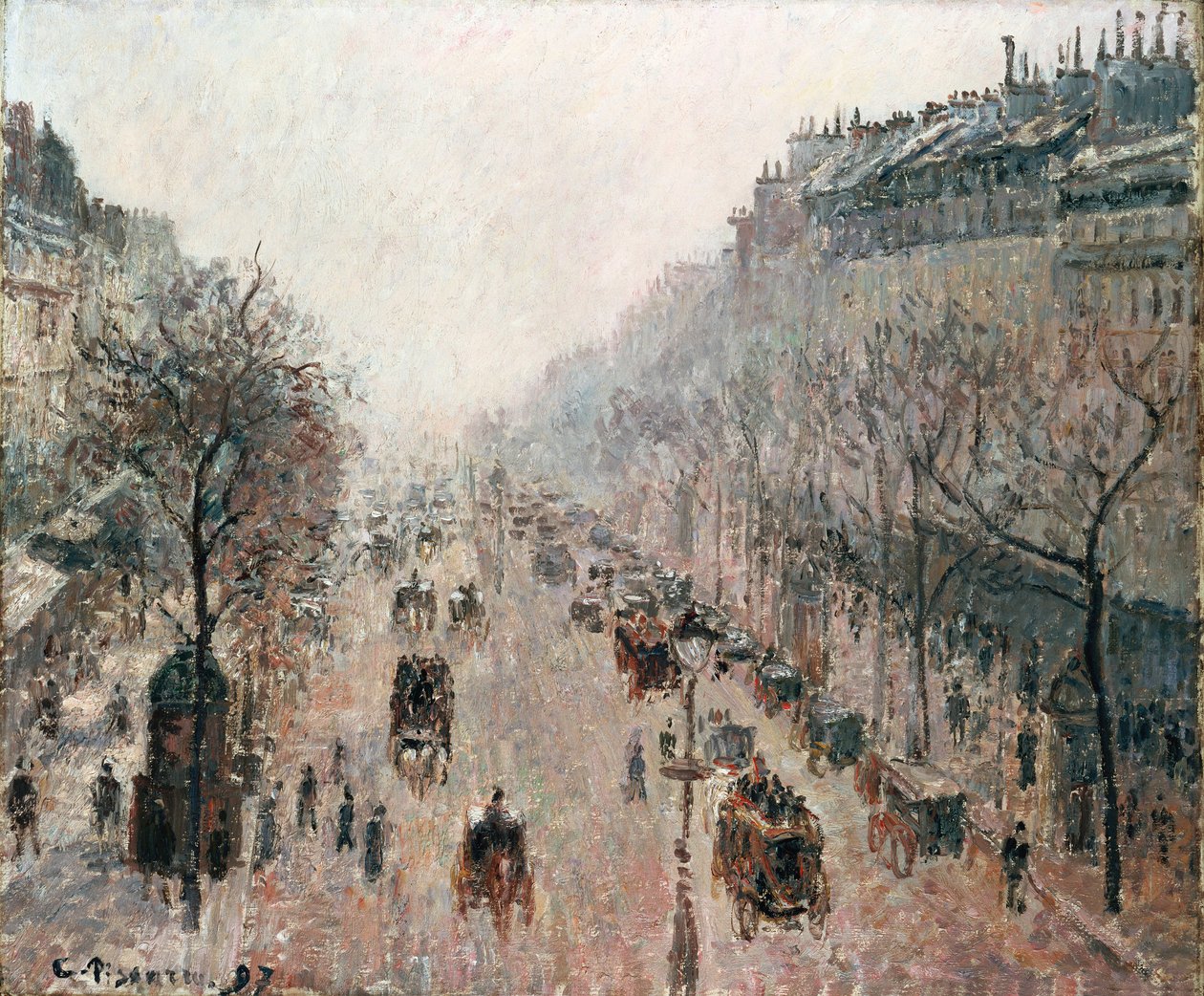 Boulevard Montmartre på en tåget solrig morgen, 1897 af Camille Jacob Pissarro