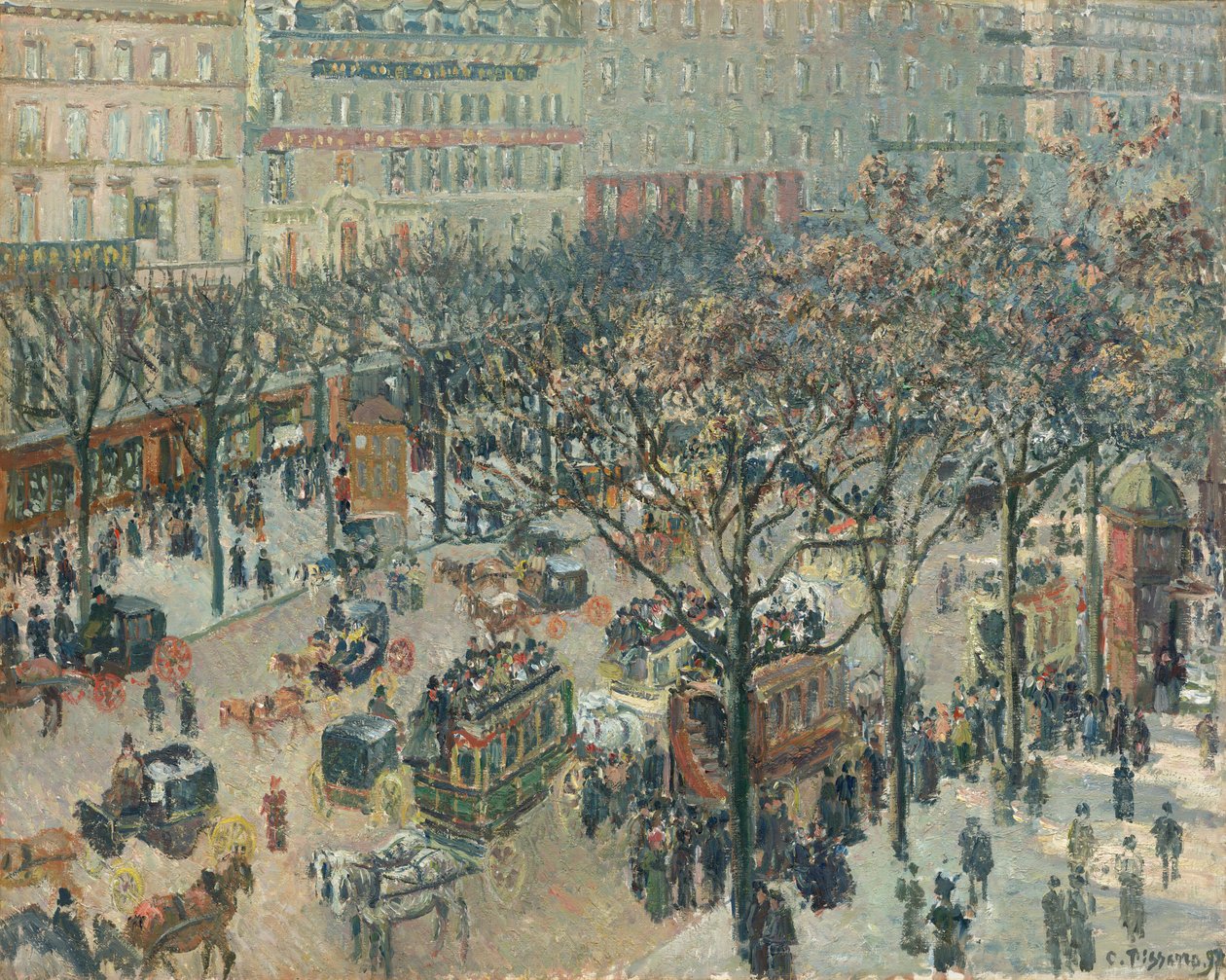 Boulevard des Italiens, Morgen, Sollys af Camille Pissarro