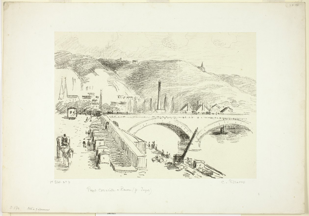 Bro i Rouen: Pont Corneille af Camille Pissarro