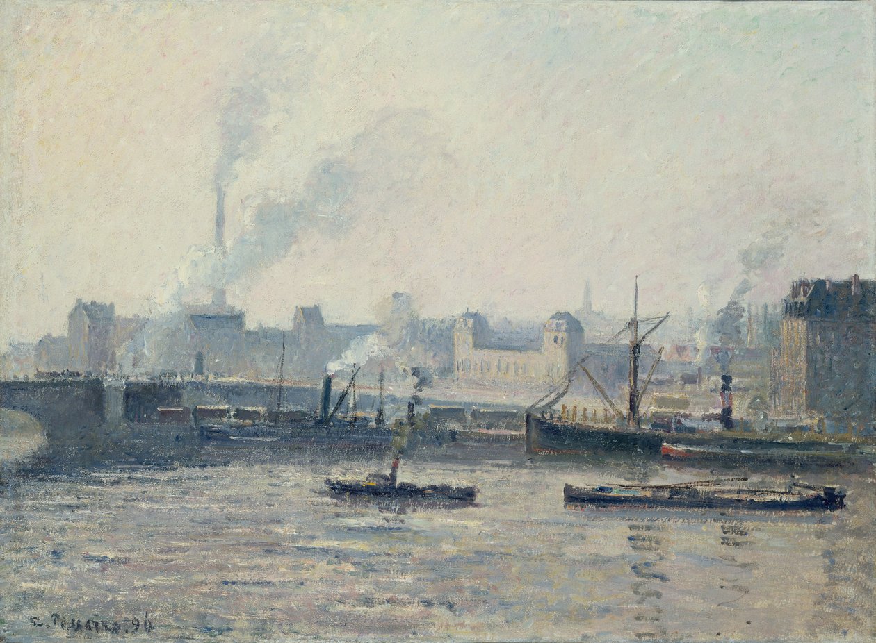 Camille Pissarro, 1896 - Saint-Sever-broen, Rouen, tåge af Camille Pissarro