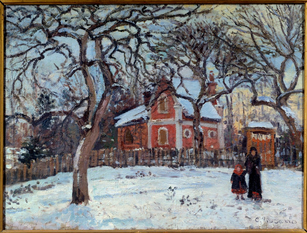 Kastanje og Louveciennes Landskab i sne. Maleri af Camille Pissarro (1830-1903) 1872 søn. 0,41x0,52 m Paris, musee d