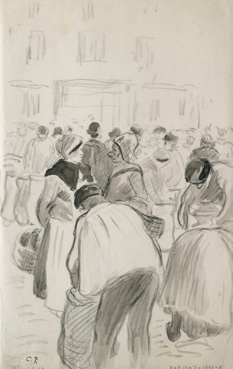 Kompositionsundersøgelse af markedet i Pontoise, 1881 af Camille Pissarro
