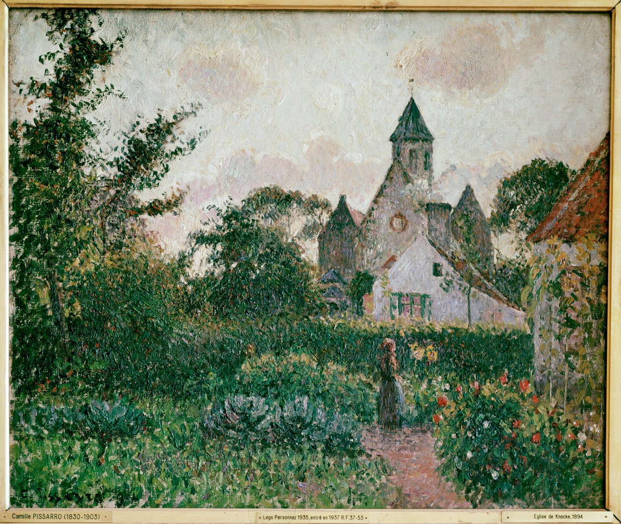 Kirken i Knokke (olie på lærred) af Camille Pissarro