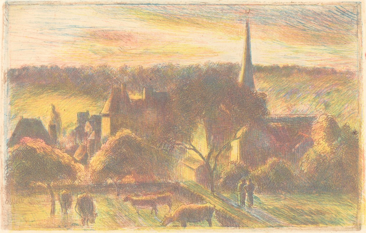 Kirke og gård i Éragny (En kirke og gård i Éragny) af Camille Pissarro