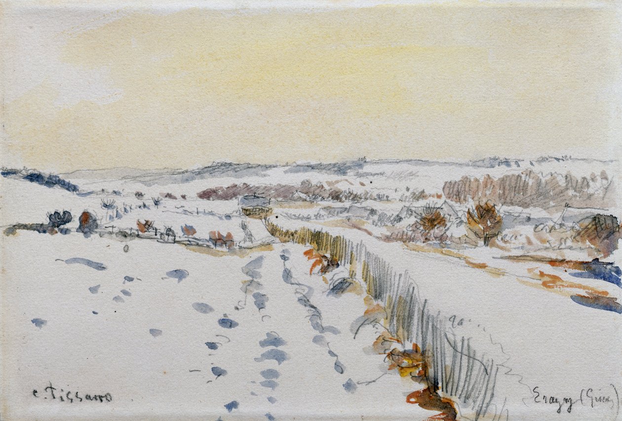 Eragny under sne af Camille Pissarro
