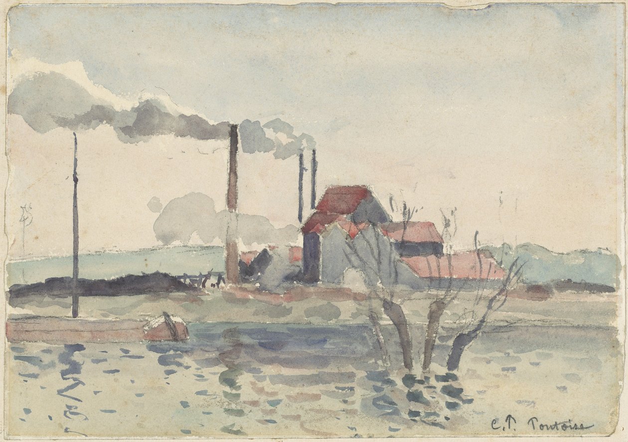 Fabrik på Oise ved Pontoise, 1873. af Camille Pissarro