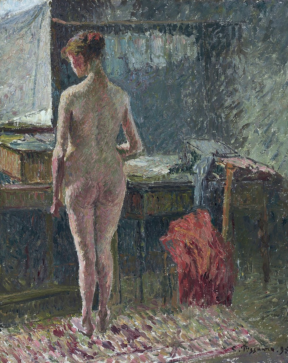 Nøgen kvinde med ryggen til et interiør af Camille Pissarro