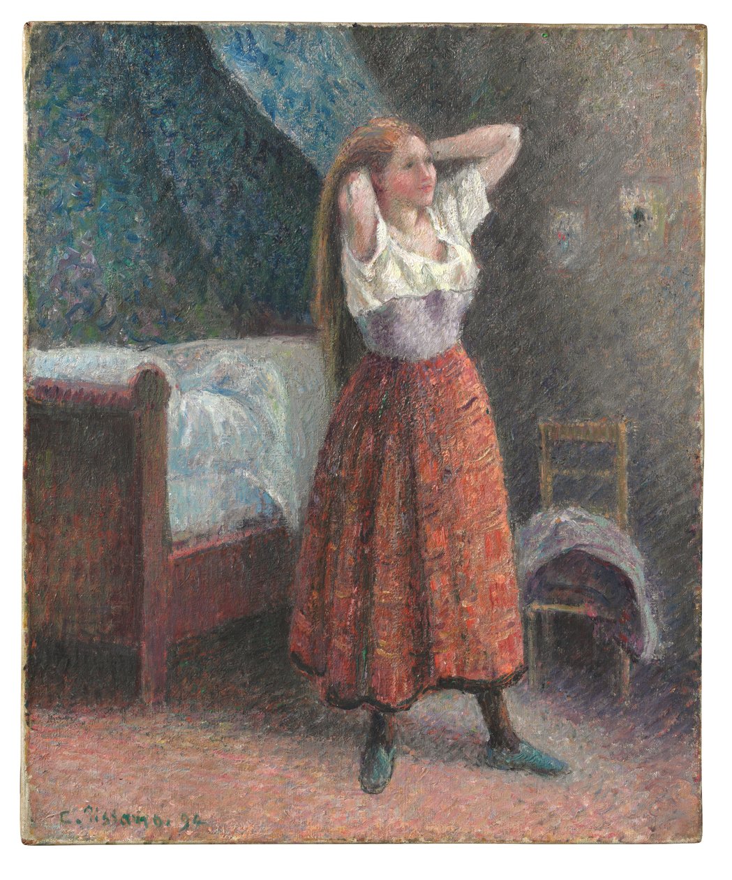Kvinde styler sit hår af Camille Pissarro