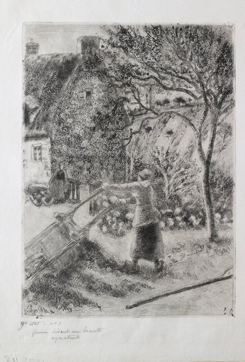 Kvinde tømmer en trillebør, 1880 af Camille Pissarro