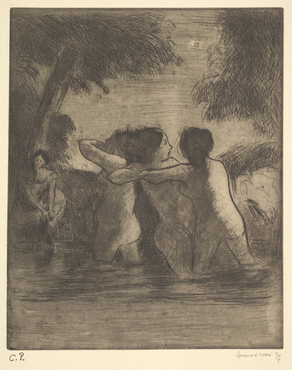 Fire Badende, 1895. af Camille Jacob Pissarro