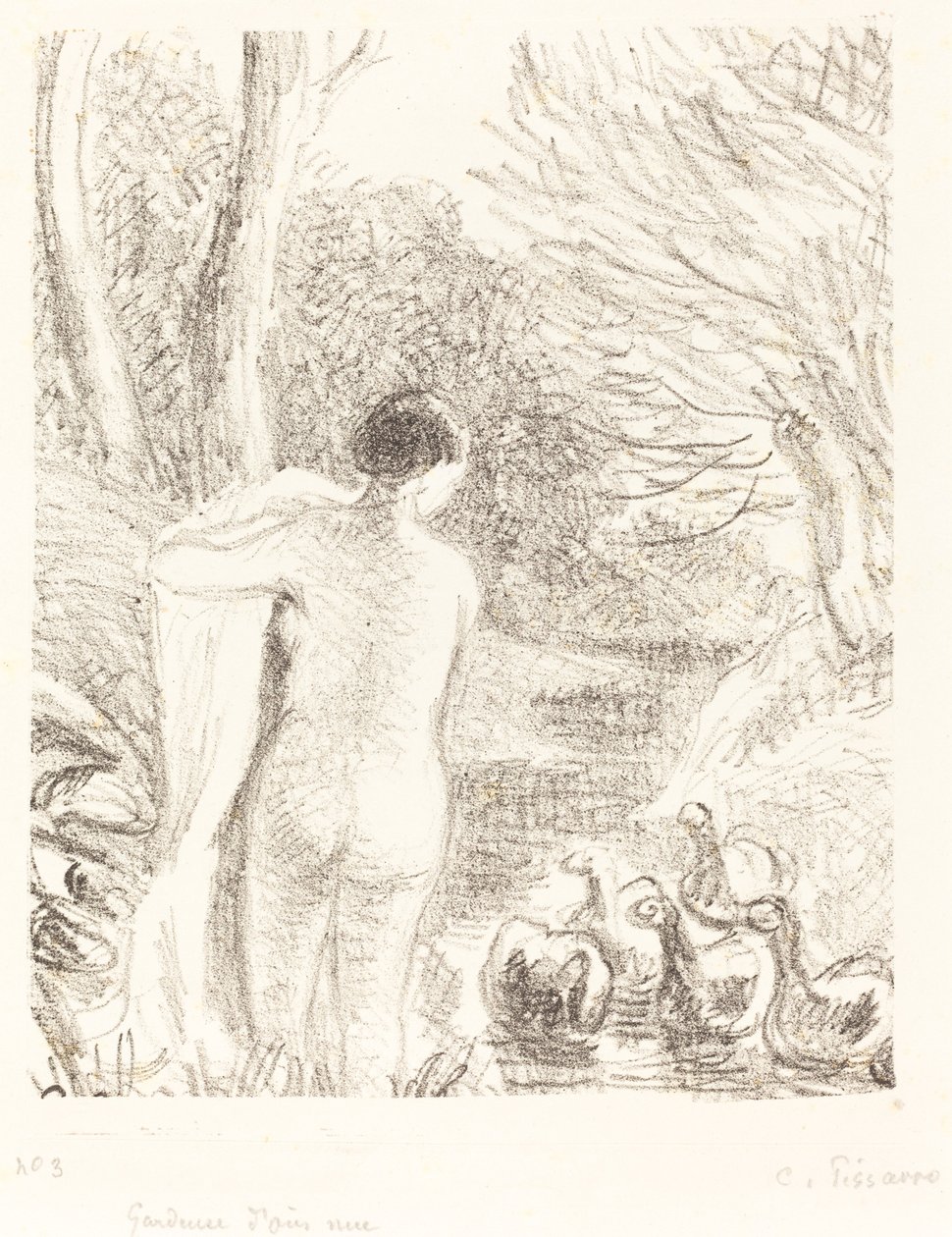 Nøgen gåsepige, ca. 1897. af Camille Pissarro