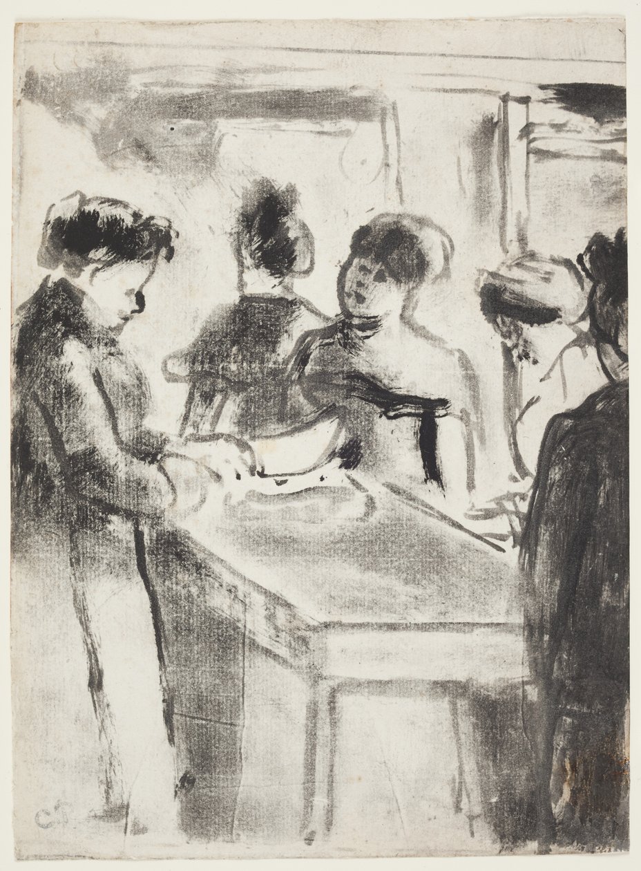 La Charcuterie (Svineslagteren) 1895 (monotype med håndfarvning i dyb blæk) af Camille Jacob Pissarro
