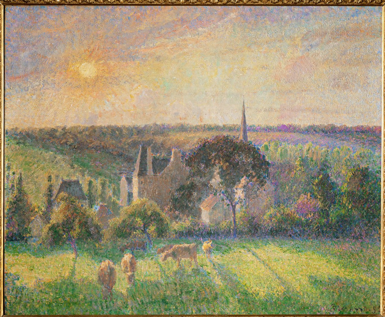 Landskab ved Eragny: kirke og gård i Eragny (olie på lærred) af Camille Pissarro