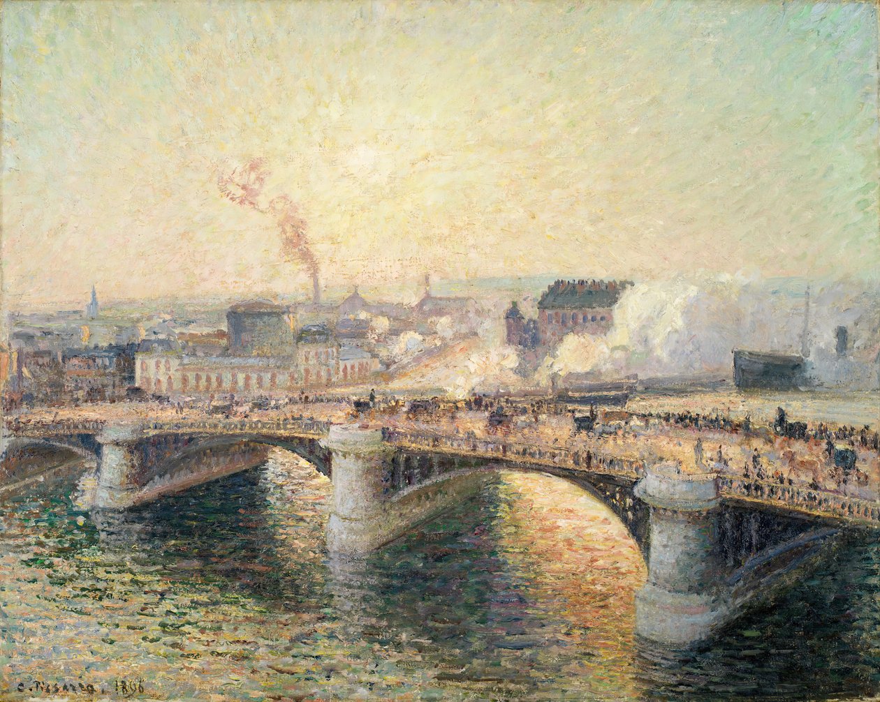 Le Pont Boieldieu, Rouen, Soleil Couchant [Pont Boieldieu ved solnedgang], 1896. af Camille Pissarro
