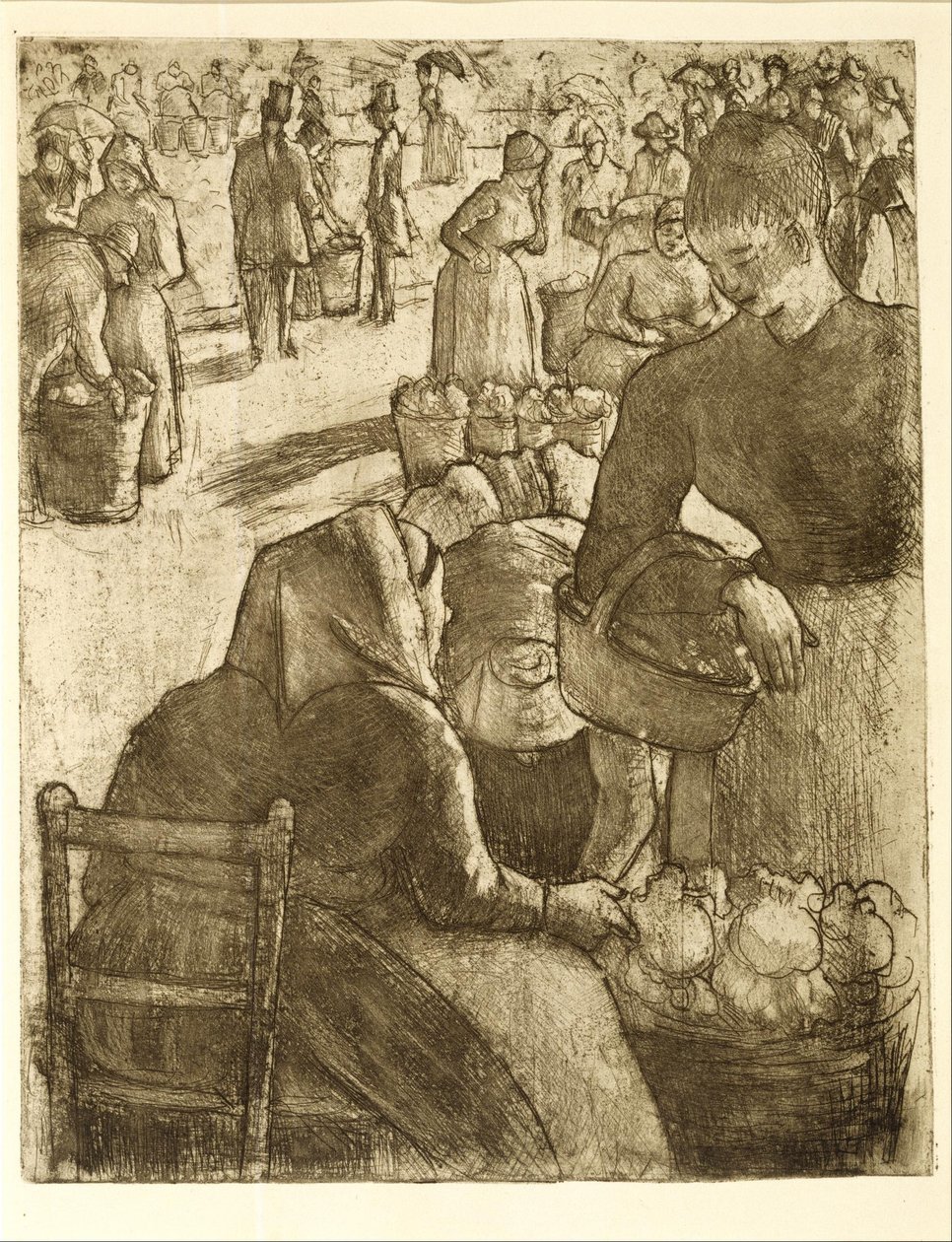 Grøntsagsmarked i Pontoise af Camille Pissarro