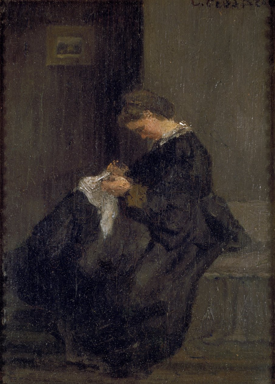 Fru Pissarro syning, c1860 af Camille Pissarro