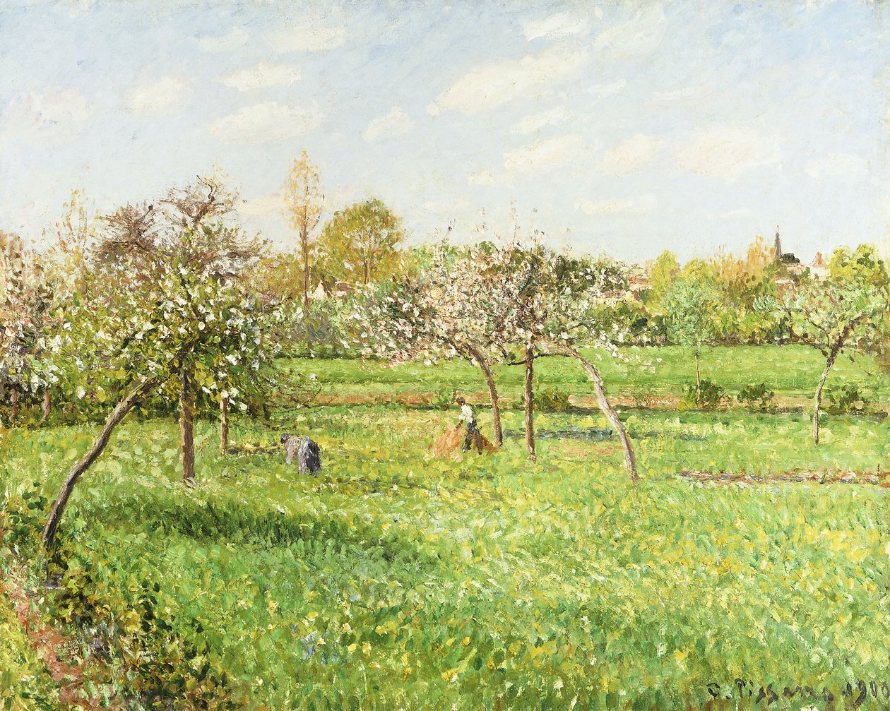 Morgen, forår, gråvejr, Eragny; Matin, Printemps, Temps Gris, Eragny, 1900 af Camille Jacob Pissarro