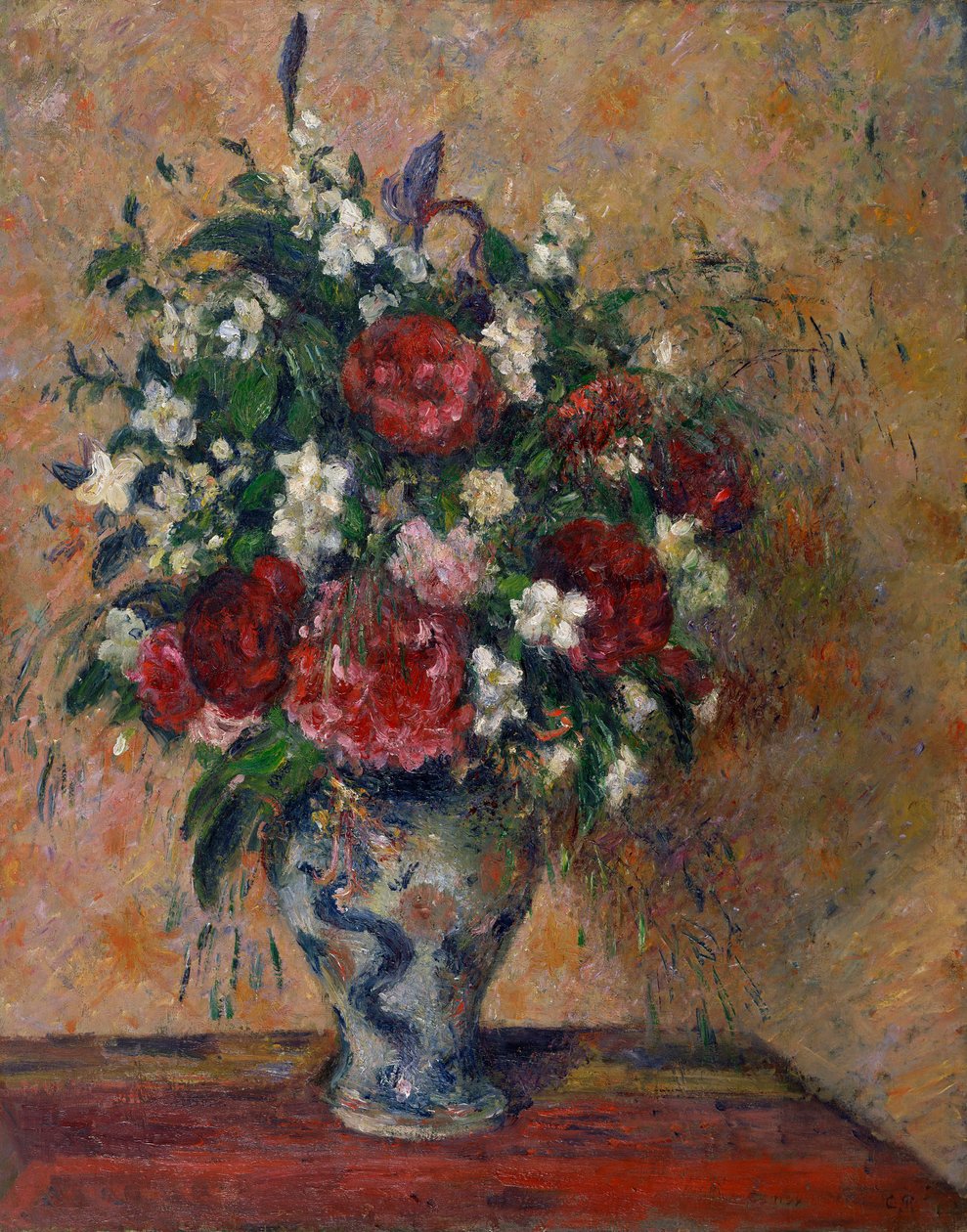 Stilleben med pæoner og falsk appelsin - Maleri af Camille Pissaro (1830-1903), olie på lærred (81x64,5 cm) af Camille Pissarro