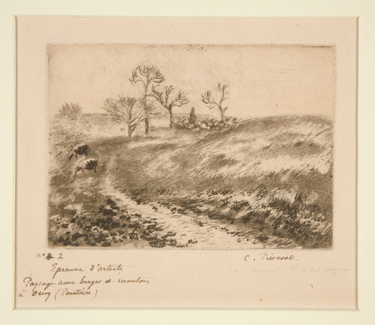 Landskab med hyrde og får, Osny (Landskab med hyrde og får ved Osny) af Camille Pissarro