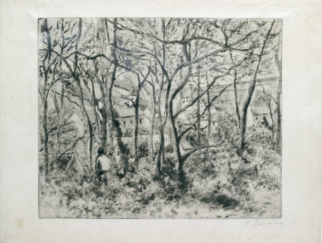 Landskab under træ, ved Hermitage Pontoise, 1879 af Camille Pissarro