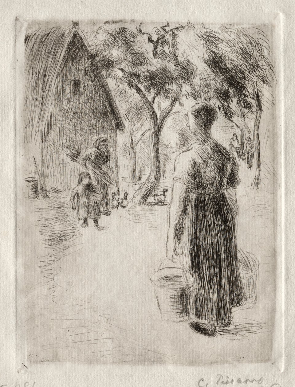 Bondekvinde, der bærer spande af Camille Pissarro