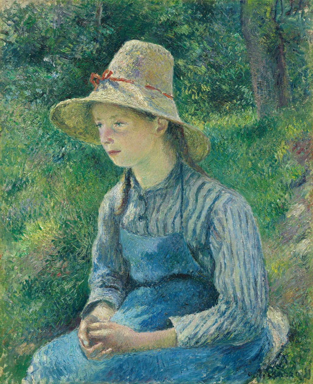 Bondepige med stråhat af Camille Pissarro